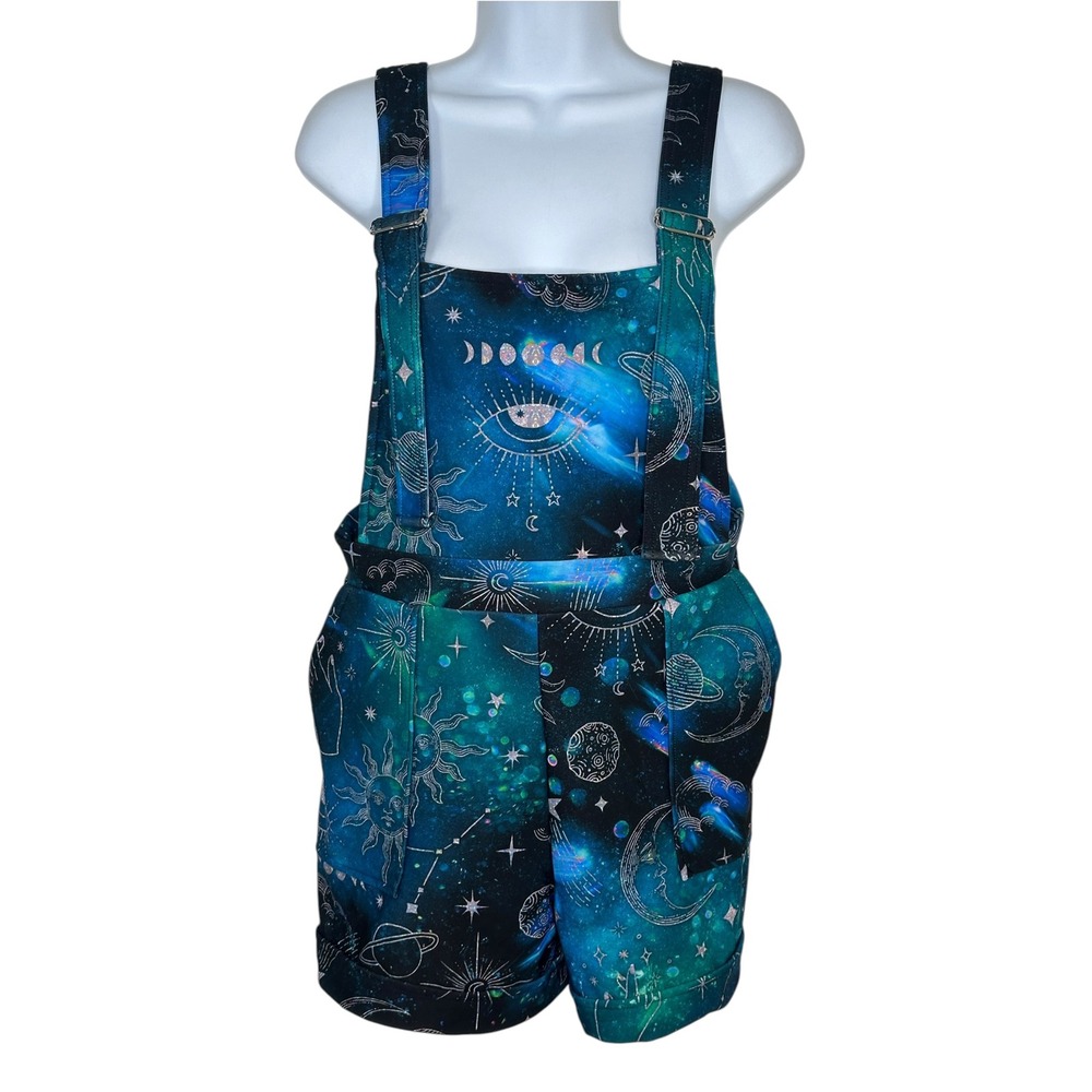 BlackMilk Shortalls Large Blue Galaxy Celestial Evil Eye Moon Phase Overalls
